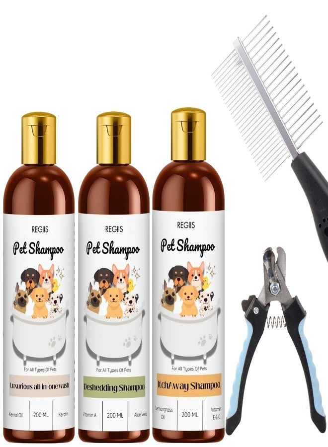 مجموعة شامبو الحيوانات الأليفة من ريجيس، غسول شامل، تركيبة لإزالة الشعر الزائد وتخفيف الحكة، 200 مل، عبوة من 3 قطع بغطاء ذهبي (عبوة من 5 قطع) - Image 1